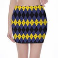 Black Yellow And Blue Argyle Print Pencil Mini Skirt