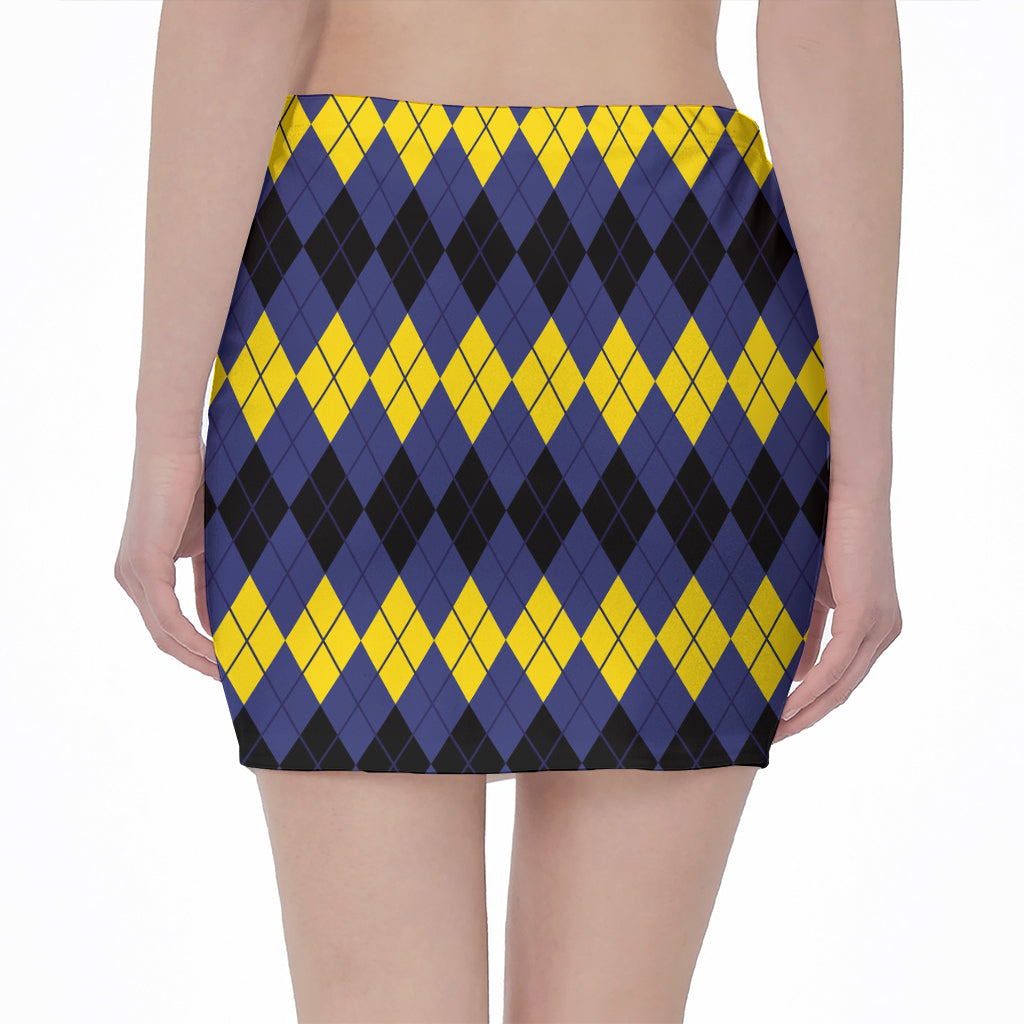 Black Yellow And Blue Argyle Print Pencil Mini Skirt