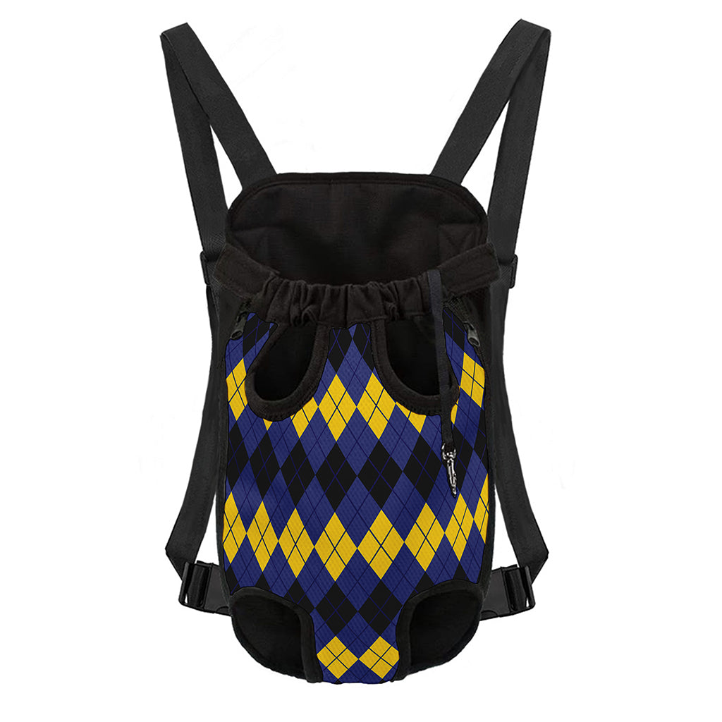 Black Yellow And Blue Argyle Print Pet Carrier Backpack