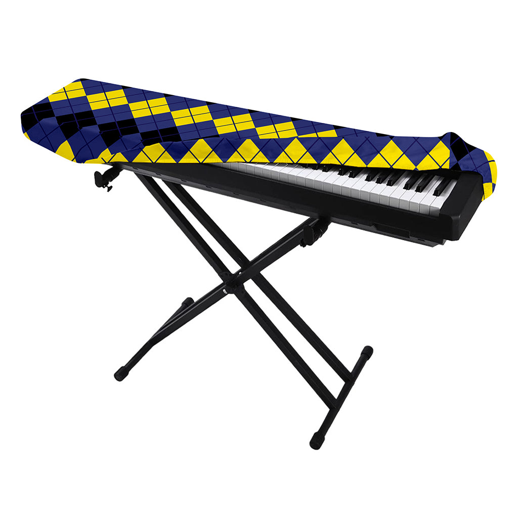 Black Yellow And Blue Argyle Print Piano Keyboard Cover