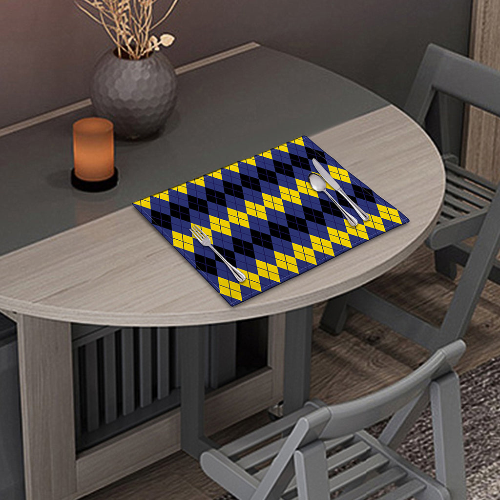 Black Yellow And Blue Argyle Print Placemat