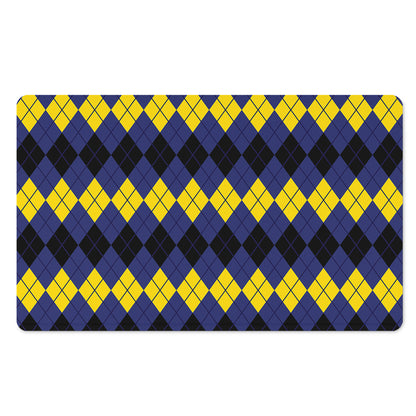 Black Yellow And Blue Argyle Print Polyester Doormat