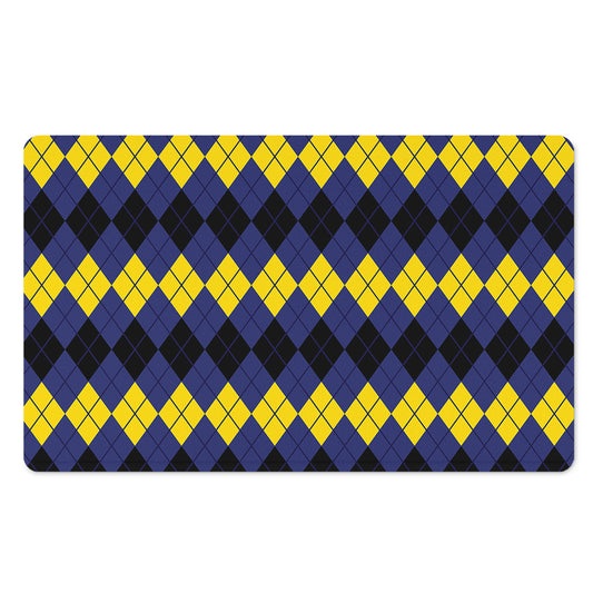 Black Yellow And Blue Argyle Print Polyester Doormat