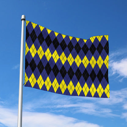 Black Yellow And Blue Argyle Print Polyester Flag