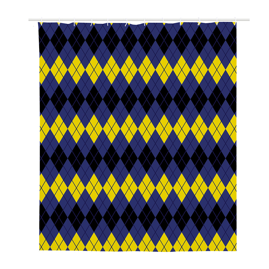 Black Yellow And Blue Argyle Print Polyester Shower Curtain