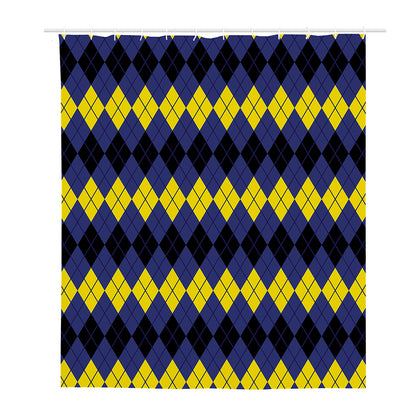 Black Yellow And Blue Argyle Print Polyester Shower Curtain