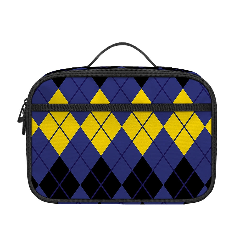 Black Yellow And Blue Argyle Print Portable Lunch Bag