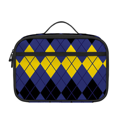 Black Yellow And Blue Argyle Print Portable Lunch Bag