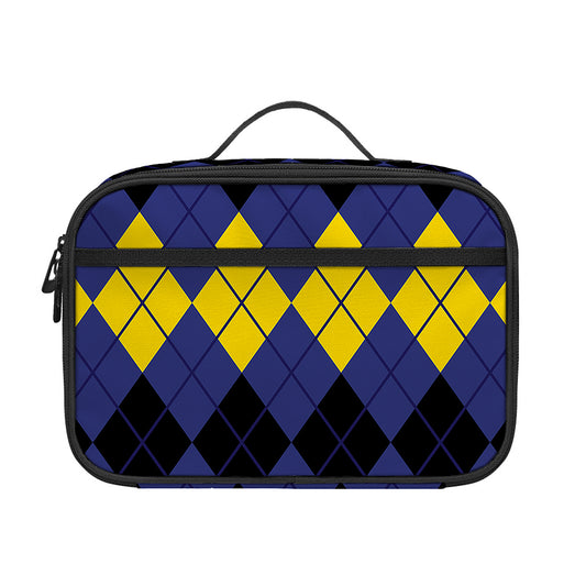 Black Yellow And Blue Argyle Print Portable Lunch Bag