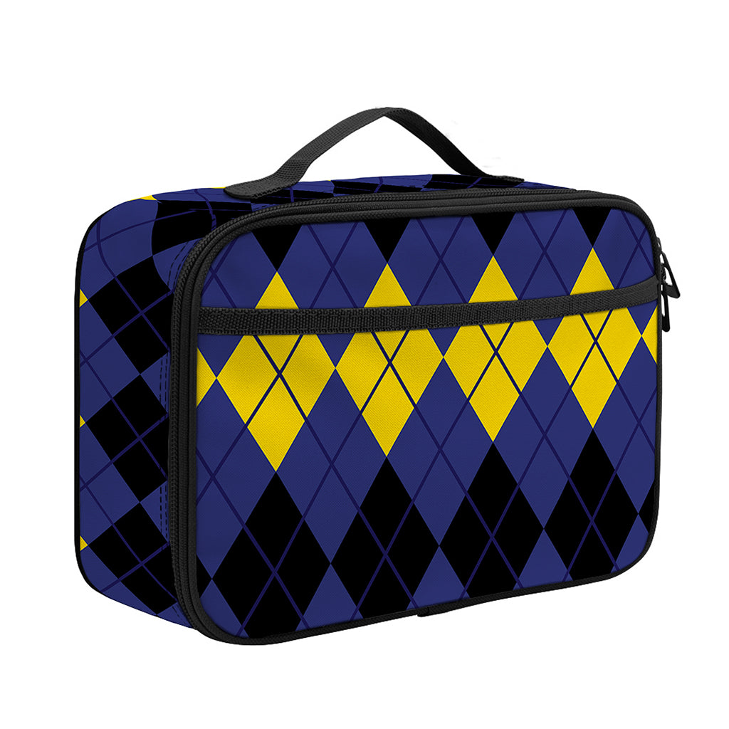 Black Yellow And Blue Argyle Print Portable Lunch Bag
