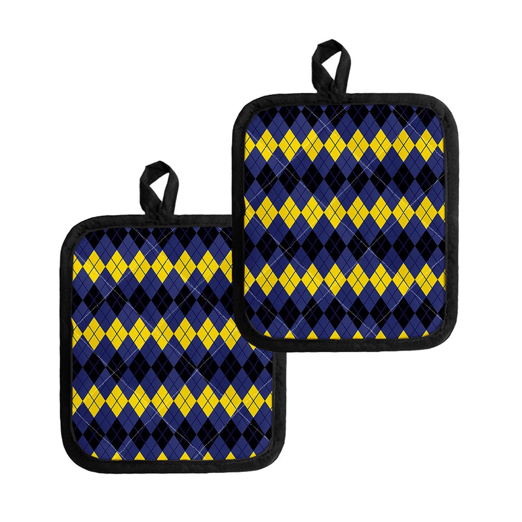 Black Yellow And Blue Argyle Print Pot Holders