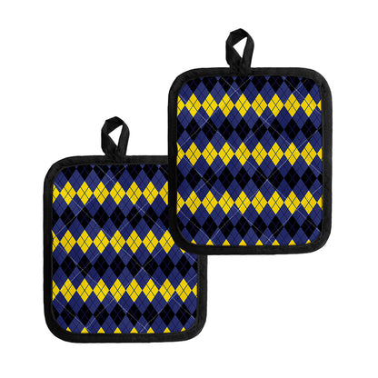 Black Yellow And Blue Argyle Print Pot Holders