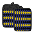 Black Yellow And Blue Argyle Print Pot Holders With Pocket