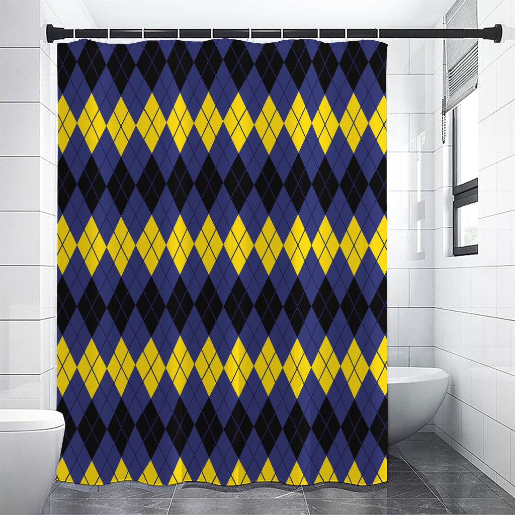 Black Yellow And Blue Argyle Print Premium Shower Curtain