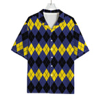 Black Yellow And Blue Argyle Print Rayon Hawaiian Shirt