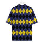 Black Yellow And Blue Argyle Print Rayon Hawaiian Shirt