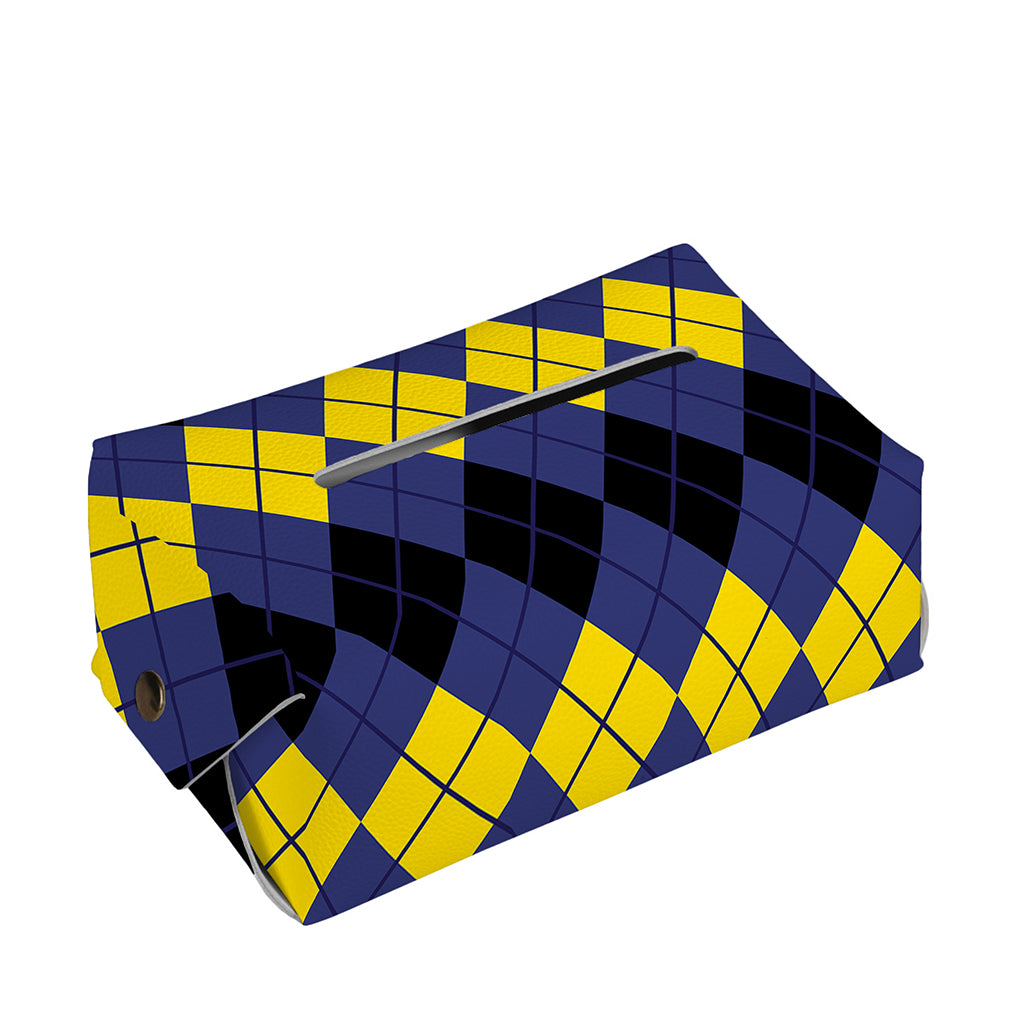 Black Yellow And Blue Argyle Print Rectangle Tissue Box Cover