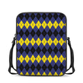 Black Yellow And Blue Argyle Print Rectangular Crossbody Bag