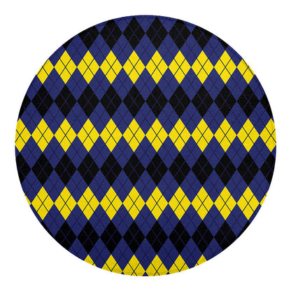 Black Yellow And Blue Argyle Print Round Blanket