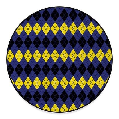 Black Yellow And Blue Argyle Print Round Floor Mat