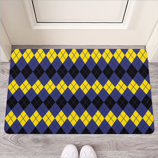 Black Yellow And Blue Argyle Print Rubber Doormat