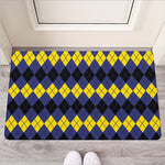 Black Yellow And Blue Argyle Print Rubber Doormat