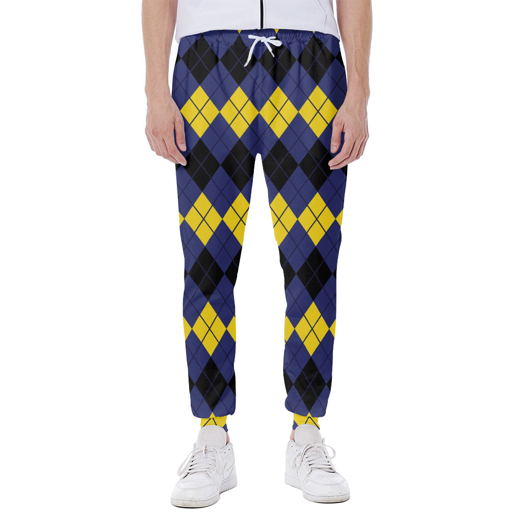 Black Yellow And Blue Argyle Print Scuba Joggers