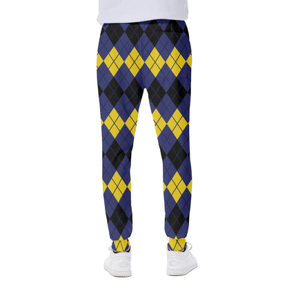 Black Yellow And Blue Argyle Print Scuba Joggers
