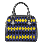 Black Yellow And Blue Argyle Print Shoulder Handbag