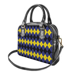 Black Yellow And Blue Argyle Print Shoulder Handbag