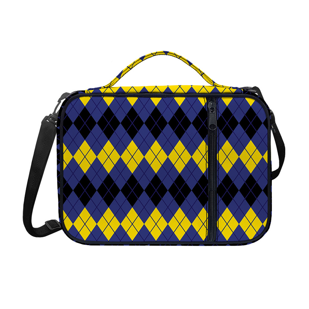 Black Yellow And Blue Argyle Print Shoulder Strap Bible Bag