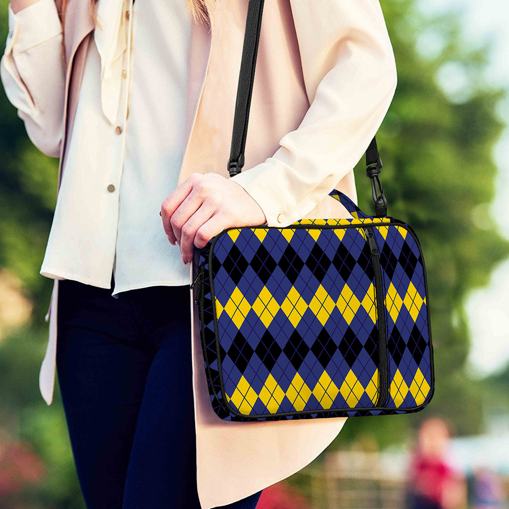 Black Yellow And Blue Argyle Print Shoulder Strap Bible Bag