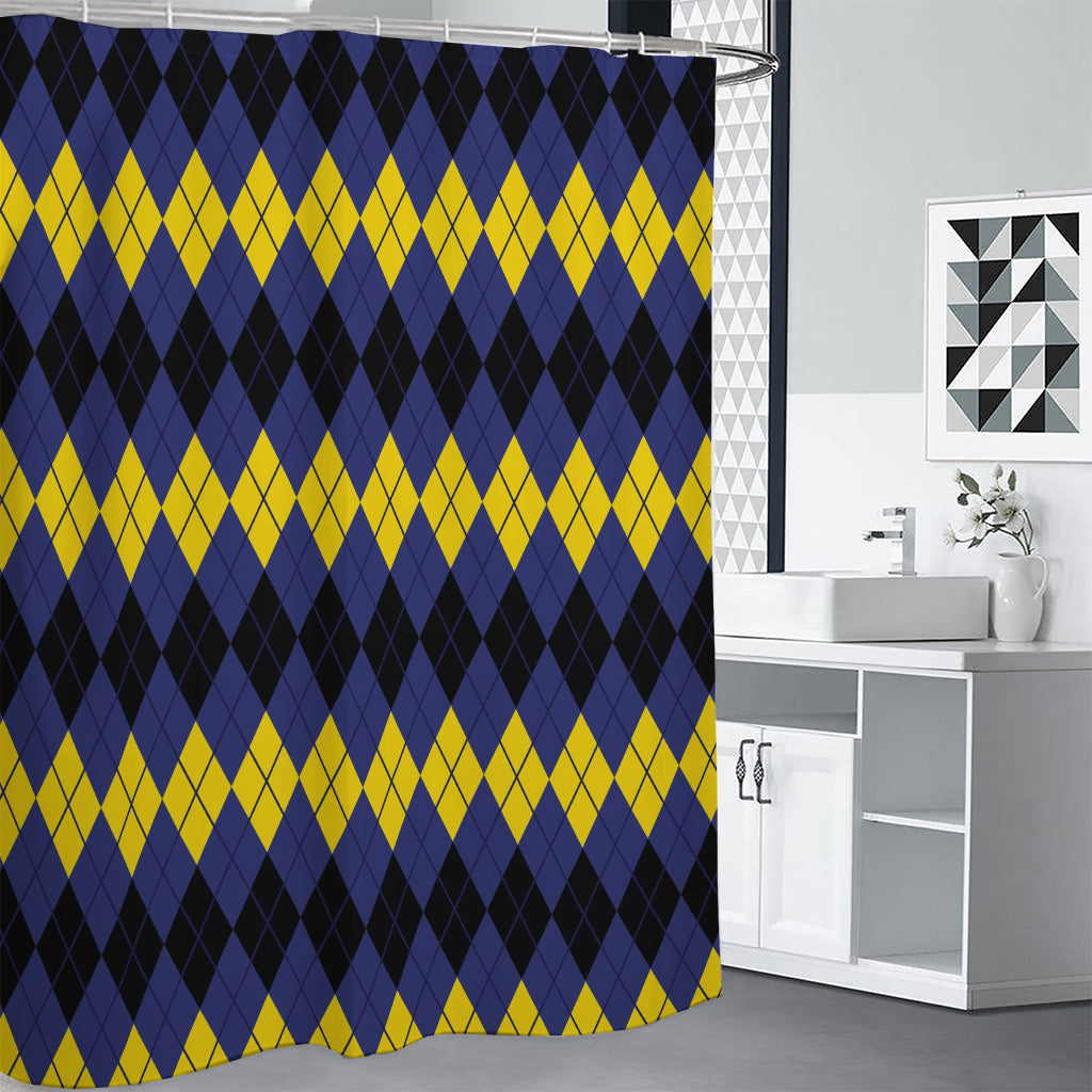 Black Yellow And Blue Argyle Print Shower Curtain