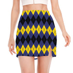 Black Yellow And Blue Argyle Print Side Slit Mini Skirt