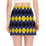Black Yellow And Blue Argyle Print Side Slit Mini Skirt