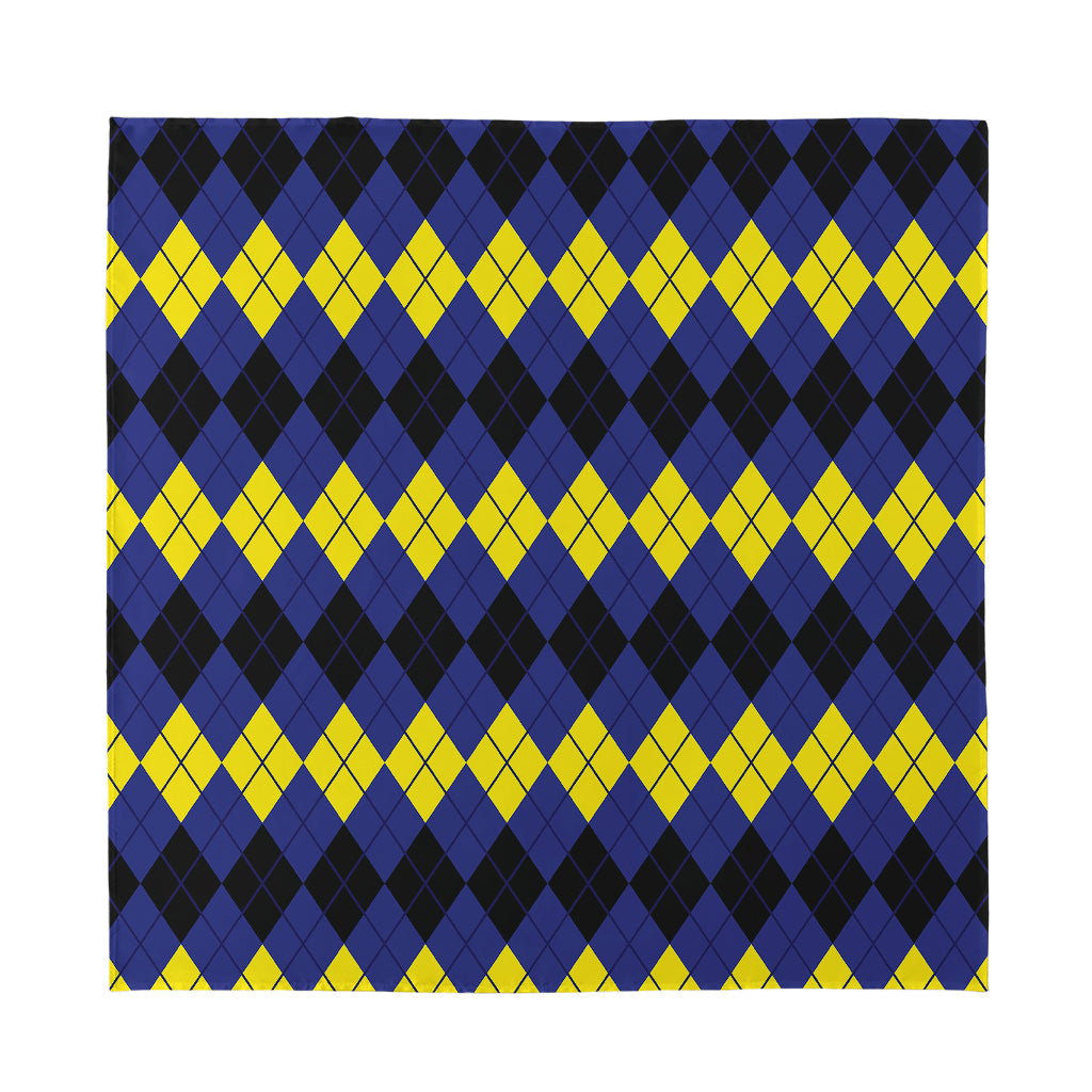 Black Yellow And Blue Argyle Print Silk Bandana