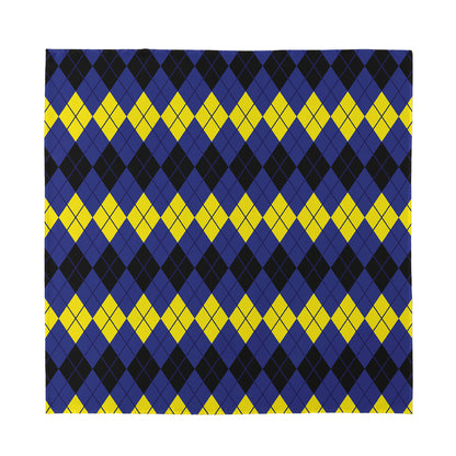 Black Yellow And Blue Argyle Print Silk Bandana