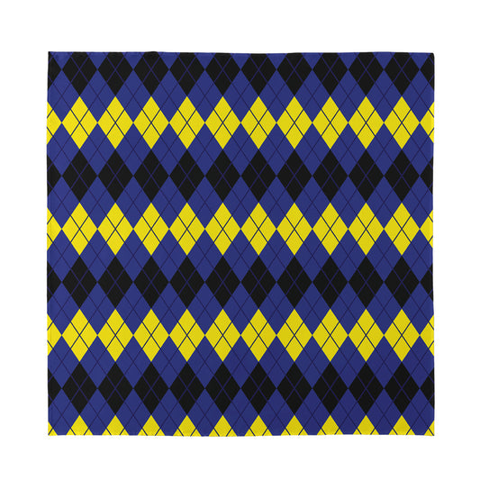 Black Yellow And Blue Argyle Print Silk Bandana