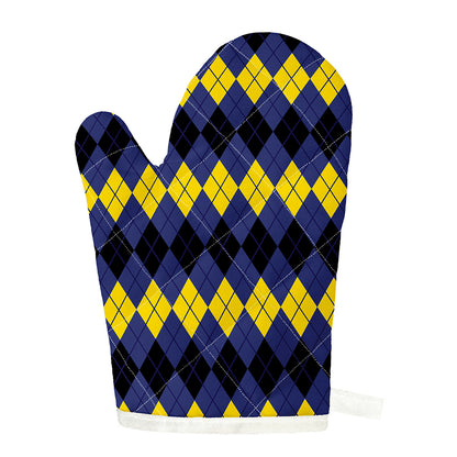 Black Yellow And Blue Argyle Print Single Oven Mitt