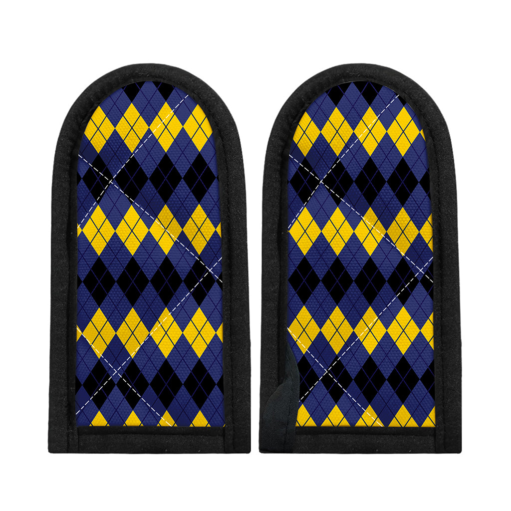 Black Yellow And Blue Argyle Print Skillet Handle Cover
