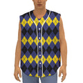 Black Yellow And Blue Argyle Print Sleeveless Baseball Jersey