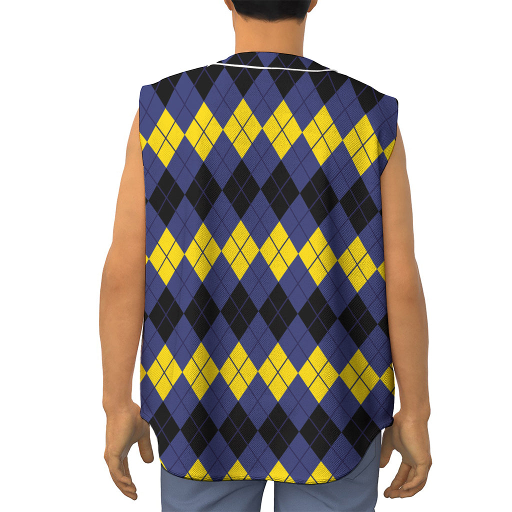 Black Yellow And Blue Argyle Print Sleeveless Baseball Jersey