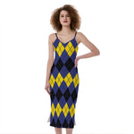 Black Yellow And Blue Argyle Print Slim Fit Midi Cami Dress