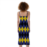 Black Yellow And Blue Argyle Print Slim Fit Midi Cami Dress