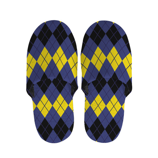 Black Yellow And Blue Argyle Print Slippers