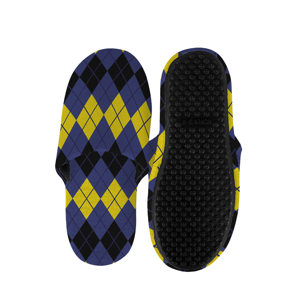 Black Yellow And Blue Argyle Print Slippers
