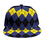 Black Yellow And Blue Argyle Print Snapback Cap