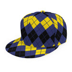 Black Yellow And Blue Argyle Print Snapback Cap