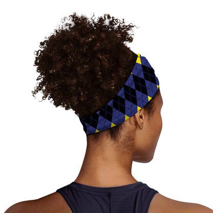 Black Yellow And Blue Argyle Print Sports Headband