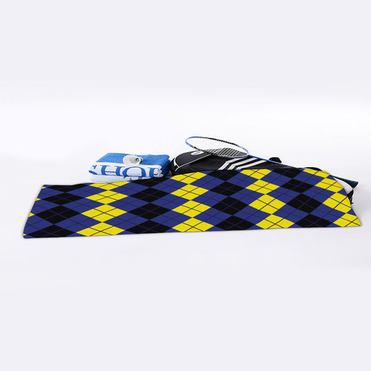 Black Yellow And Blue Argyle Print Sports Towel